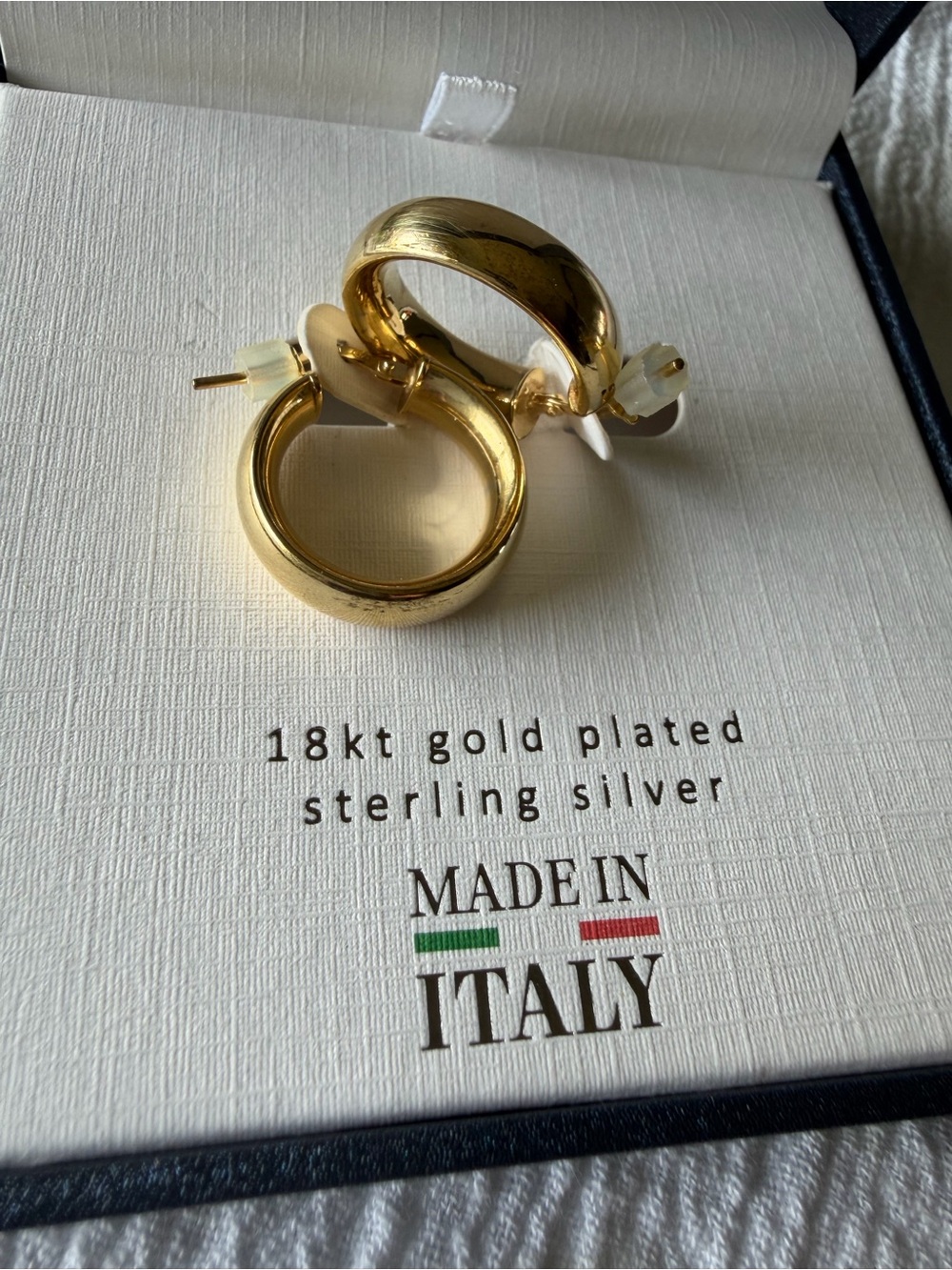 Lucia Mara 18kt Gold Plated Sterling Silver Hoop Earrings Italy NIB(B238) - Picture 8 of 9